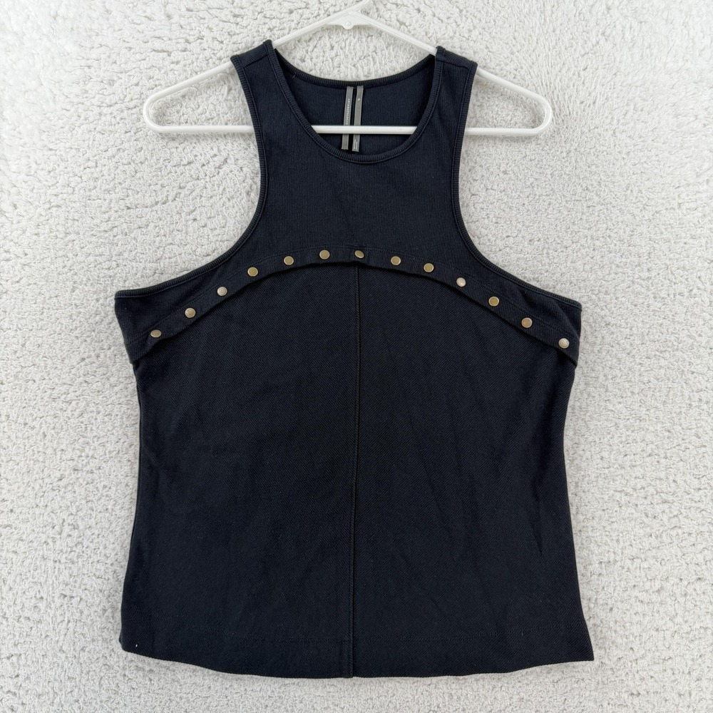 Anthropologie Tank Top Womens XL Black Crew Neck Studded Racerback Stretch